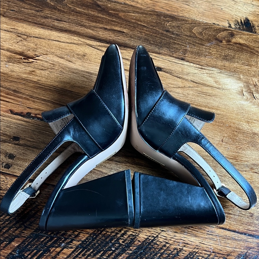 Louise eat CIE Black Leather Sling Back Loafer Pumps Block Heel Sz 7 - Picture 9 of 14